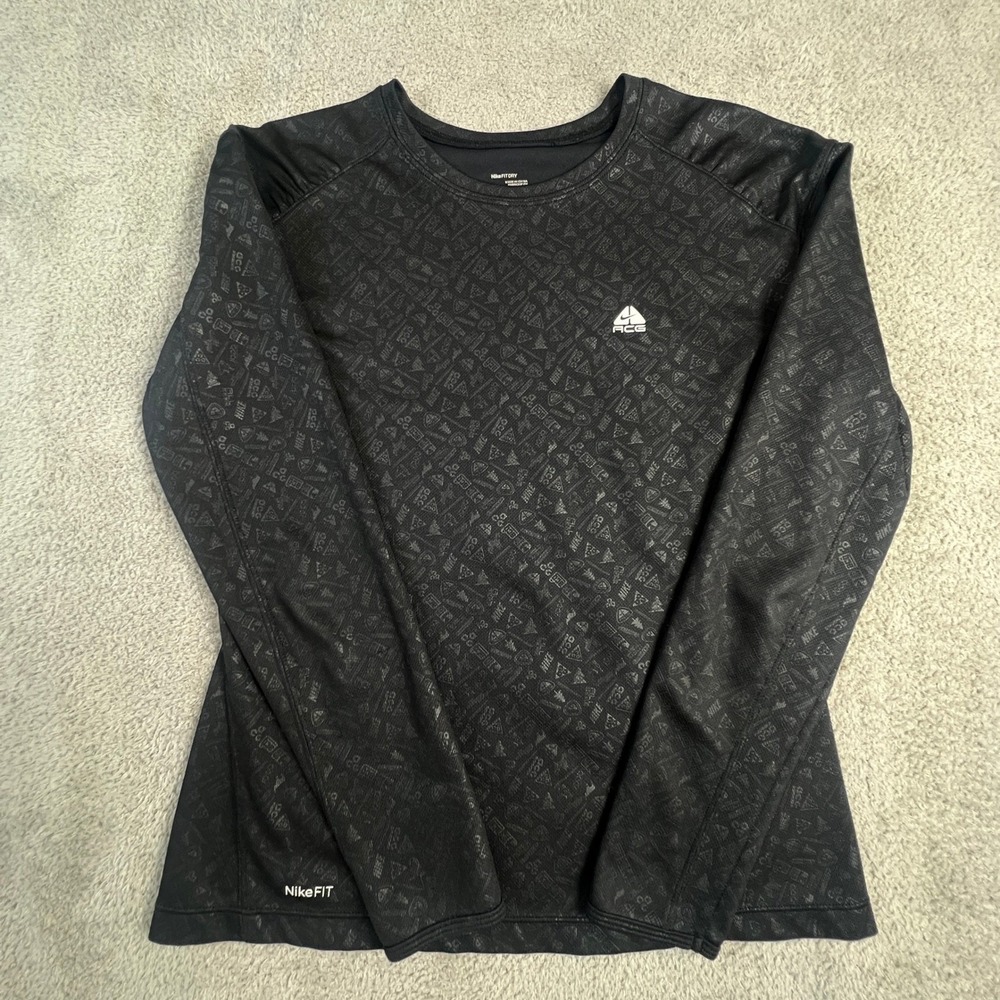 Nike ACG Women's Small Black Long Sleeve Base Layer NikeFIT DRY Tonal Logo Print